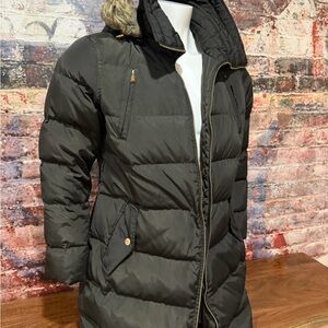 MICHAEL Michael Kors Olive Puffer Coat with Faux Fur Hood